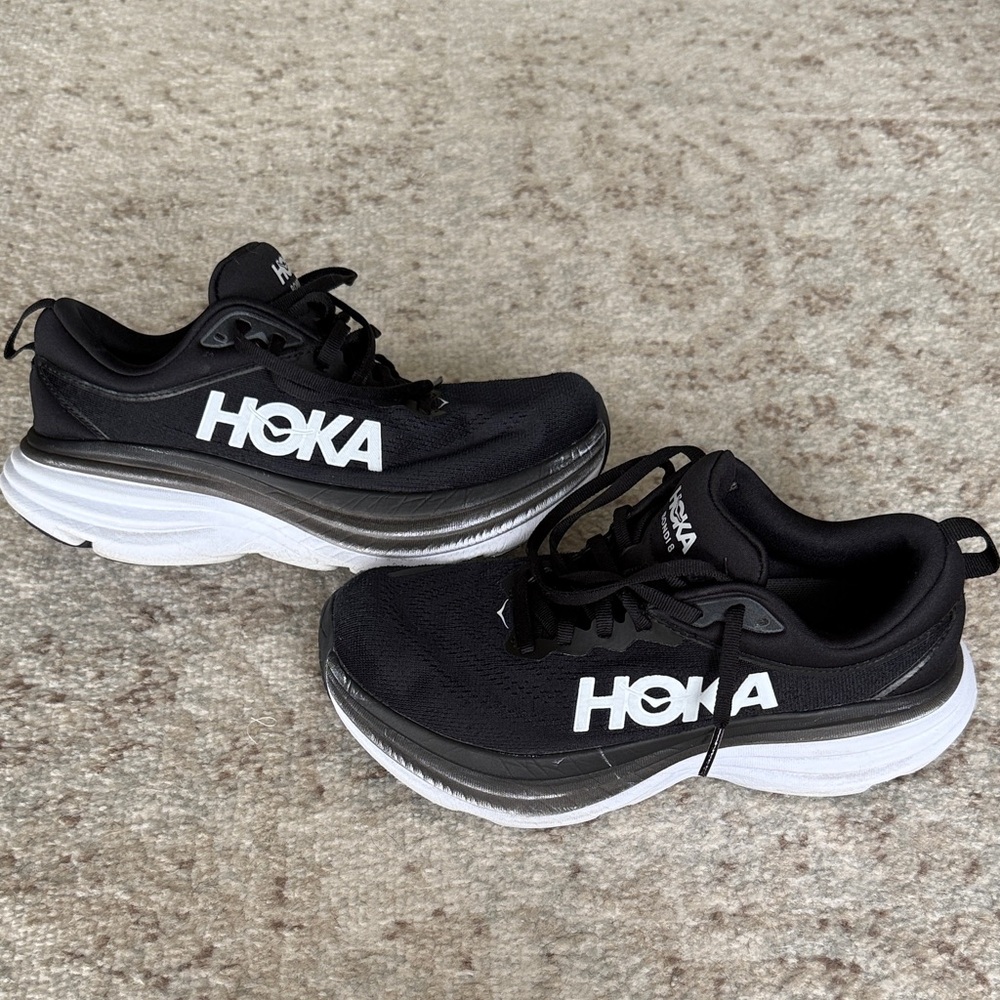 Hoka Bondi 8 Black and Silver Running Shoes - Picture 4 of 7